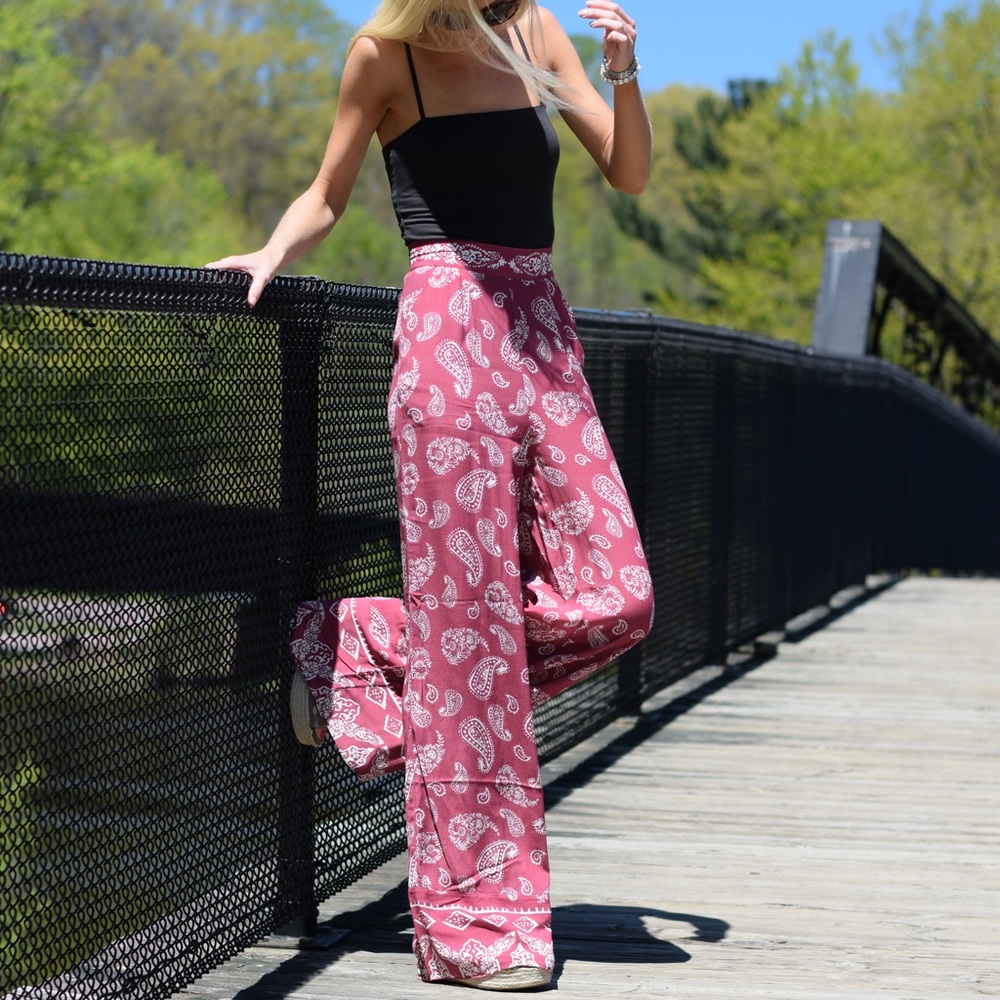 MAJORELLE Pink Paisley Wide-Leg Flare Pants - Picture 2 of 9